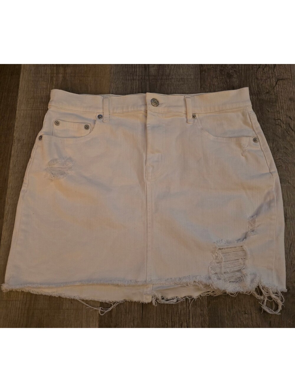 GAP White Distressed Denim Mini Skirt Raw Frayed Hem